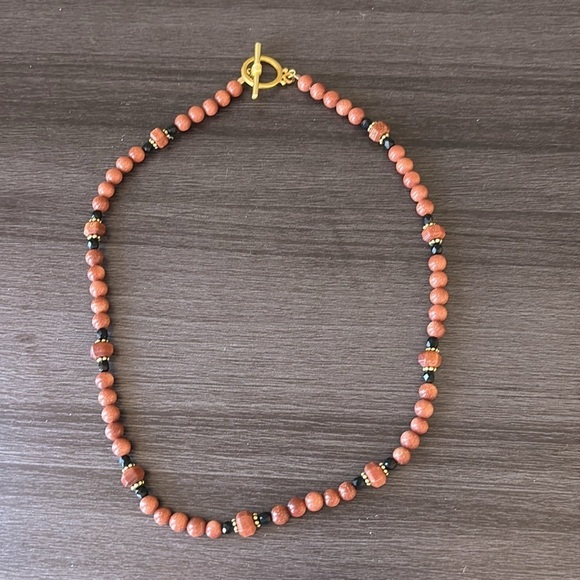 Goldstone Bead and Czech Glass 18” Necklace with Toggle Clasp - Picture 2 of 6